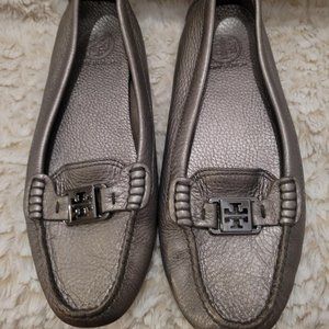 Tory Burch Silver Leather Driving Loafers
